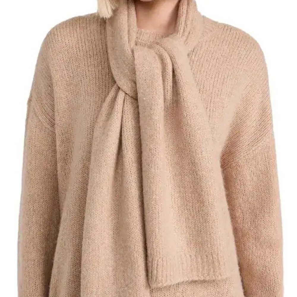 NWT Favorite Daughter cashmere blend Jamie sweater, Almond, L, detach scarf